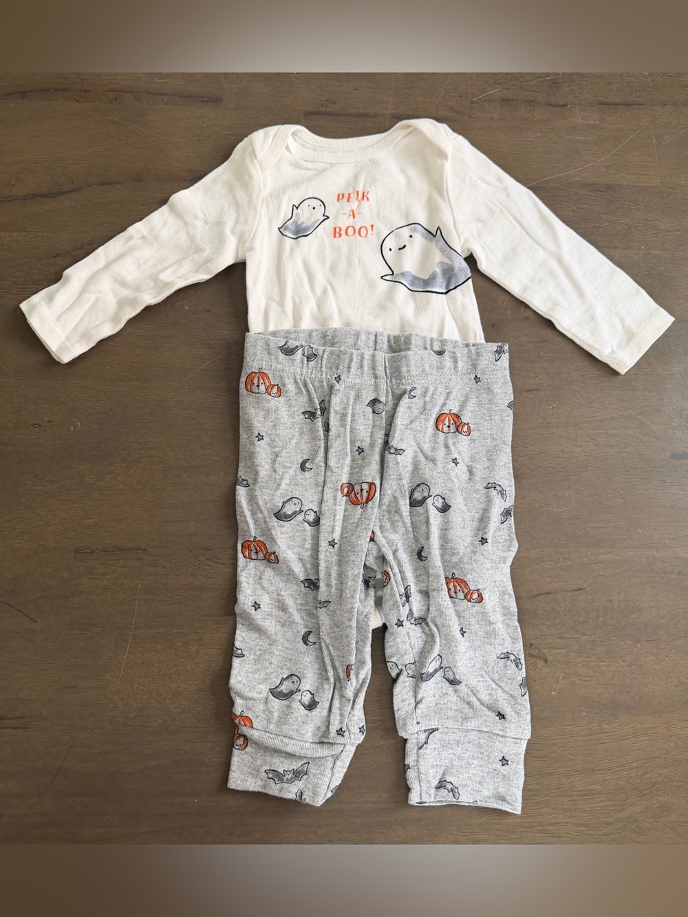 Carters 2pc Halloween Peek a Boo Ghost Pumpkin Pant Bodysuit Set